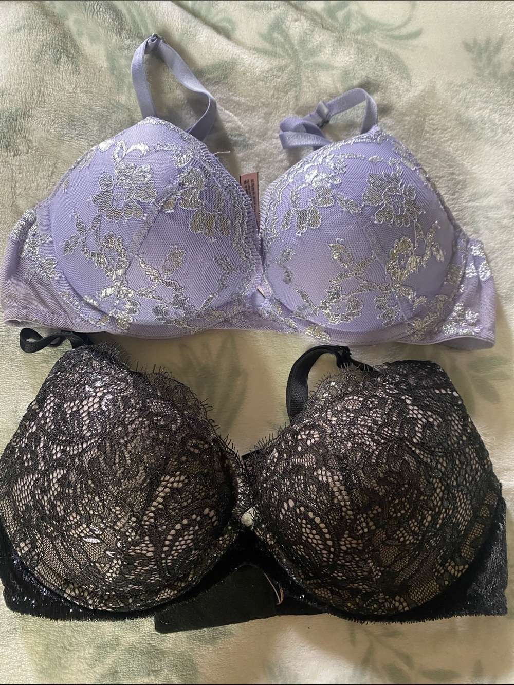 Victoria's Secret Lavender and Black Lace Push-Up Bras Set